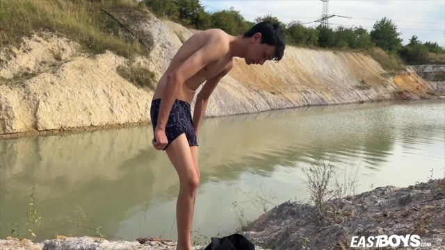 Latin Boy Swims in abandoned quarry & gets handjob