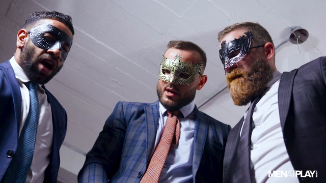 three high-powered men in masks initiate twink into their club