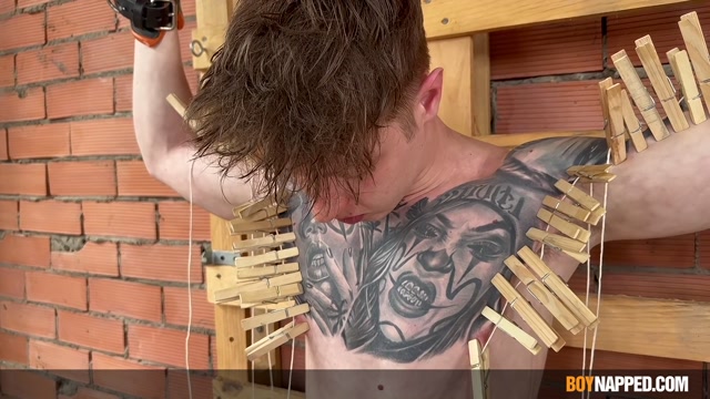 straight boy's long session of kinky play with clothes pins