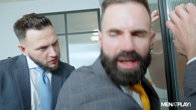 bearded man in suit gets fucked by boyfriend in the shower