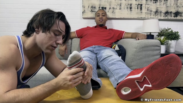 Jock Worships Black Guy's Sneakers, Socks & Size 20 Feet