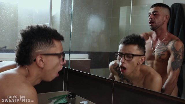 Hung Stud Fucks Latin Bottom in Front of Bathroom Mirror