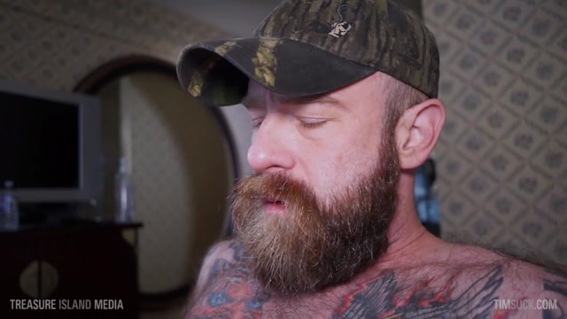 Cocksucker Gorges on Bearded Man's Super Huge Fat Cock