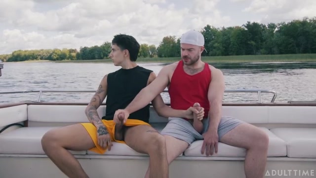 Hung Studs Stroke Each Other's Cocks Before Fucking on Boat