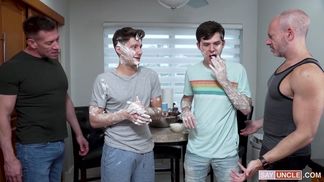 Hunky Dads Fuck their Stepsons After They Make a Mess in the Kitchen