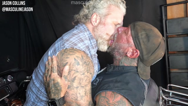 Daddy with Wavy Hair & Inked Top Make Out on His Harley