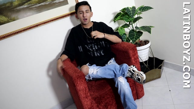 Gay Colombian Twink Works his Very Stiff Foreskin Meat