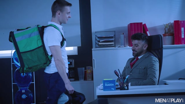 Executive Working Late Wonders If Food Delivery Guy Wants His Cock