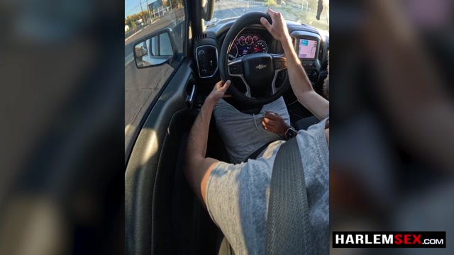 Driver Gets His Impressive Big Cock Strokes by Passenger in Front Seat