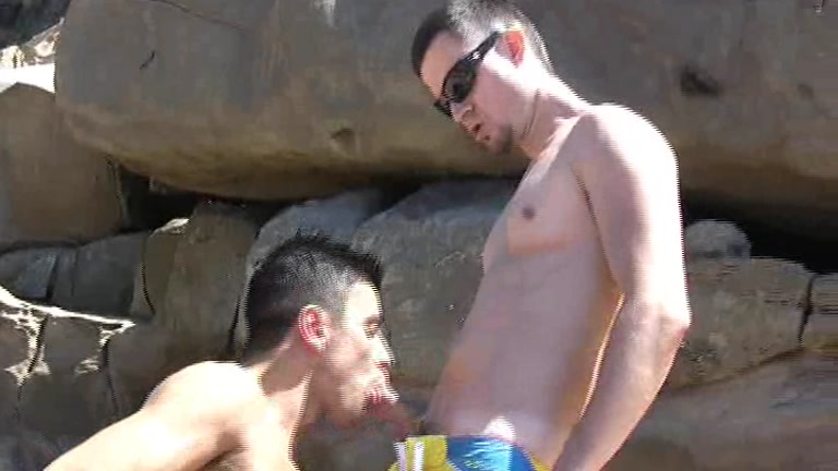 Hot guys having sex on the beach