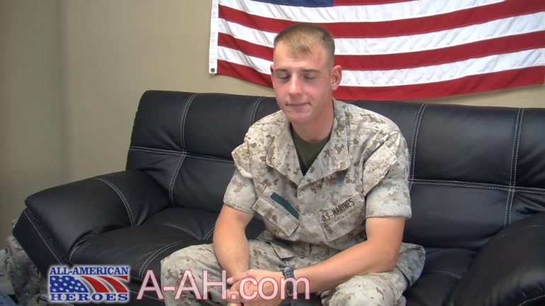 Marine gets horny and strips out of uniform to jerk off