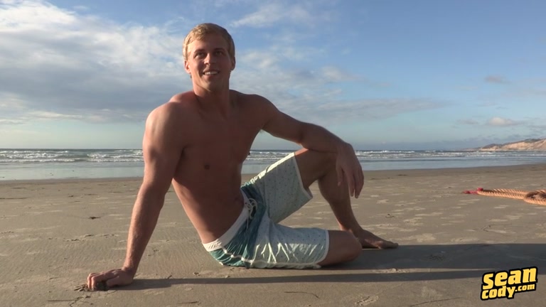 sexy blond beach guy jacks off in shower