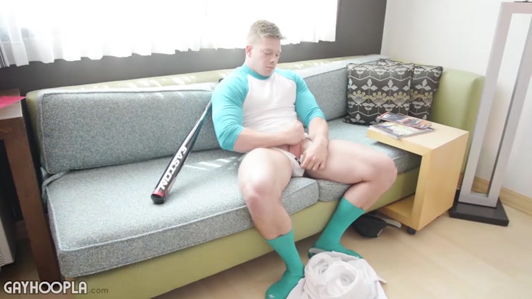 baseball player jacks off in gear