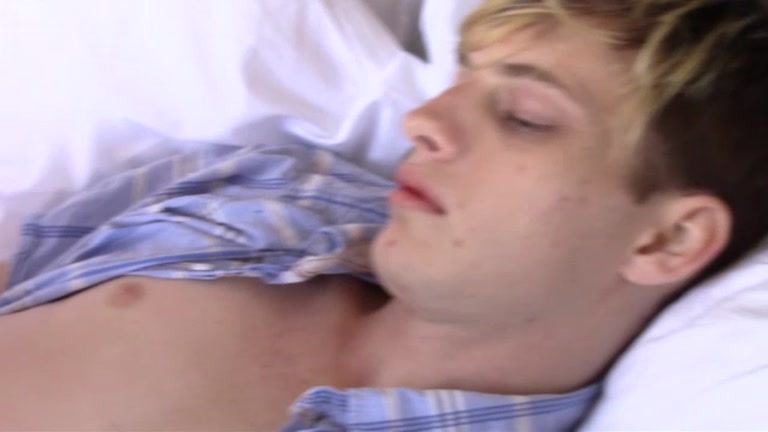 cute blond aussie jacks his dick in bed