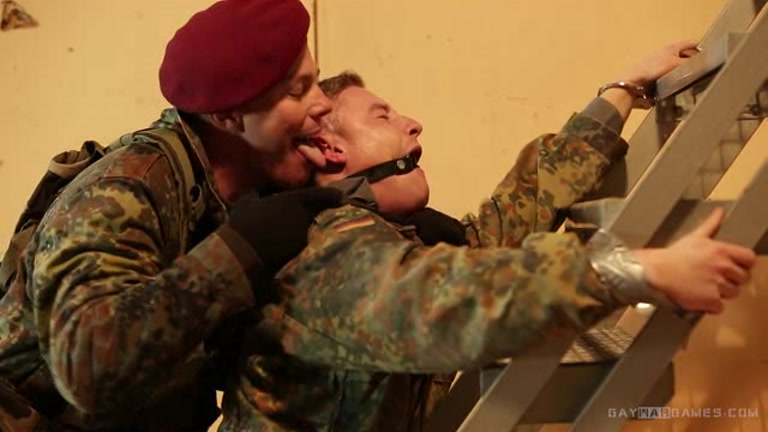 soldier ties up his buddy for some fun