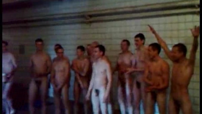 Eastern European soldiers in the showers