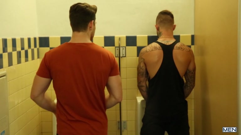 guy cruising for cock at restroom urinal