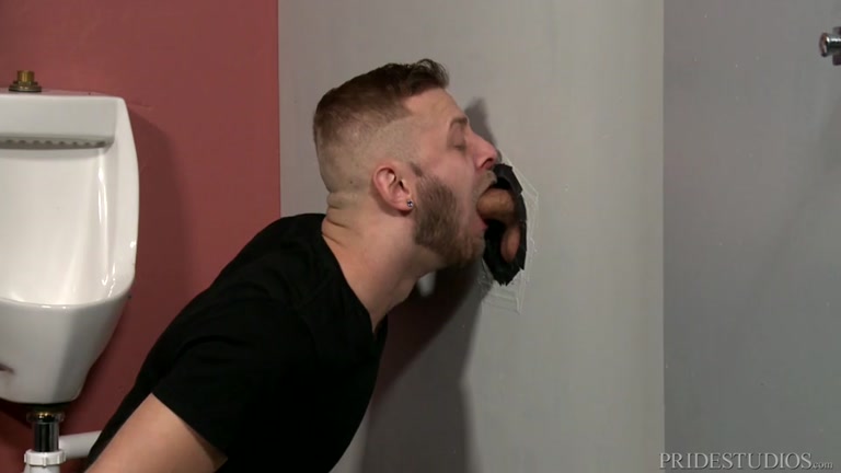 bearded glory hole cocksucker gets fucked on bathroom floor