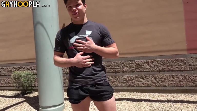 athletic teen jock strokes his cock in first JO video