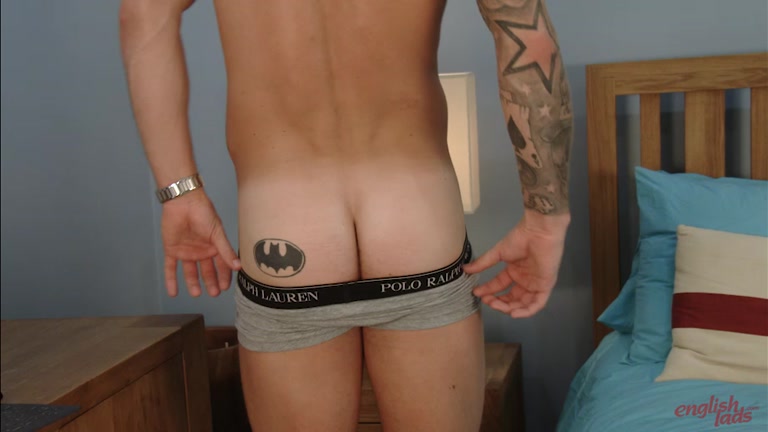 guy with batman tattoo on his butt in first jack-off video