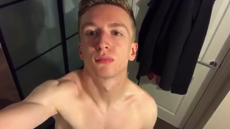 blond twink takes care of his cock after a workout