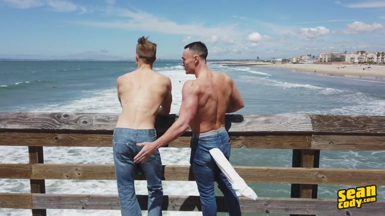 barechested guys in jeans head home for sex