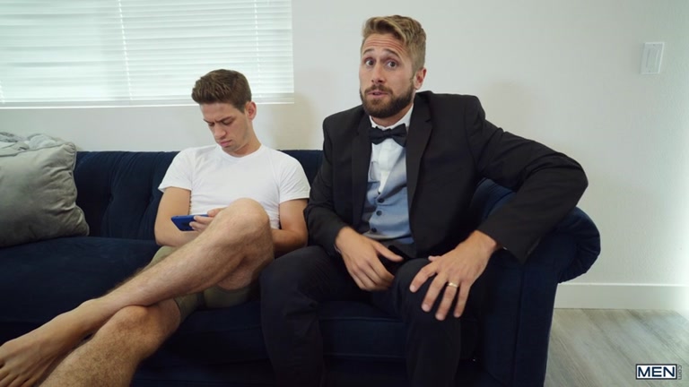 bearded guy fucks his roommates ass just before marrying his mom