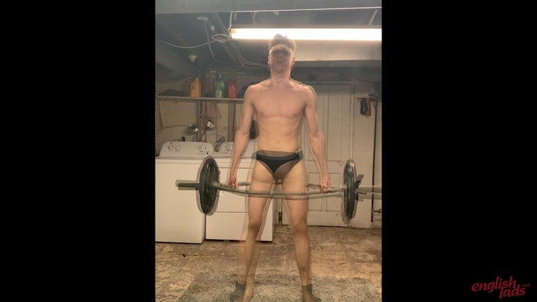 English Lad Lifts Weights in Underwear Before Jerking Off