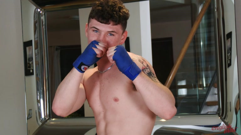 British Boxing Lad Wanks his Uncut Cock