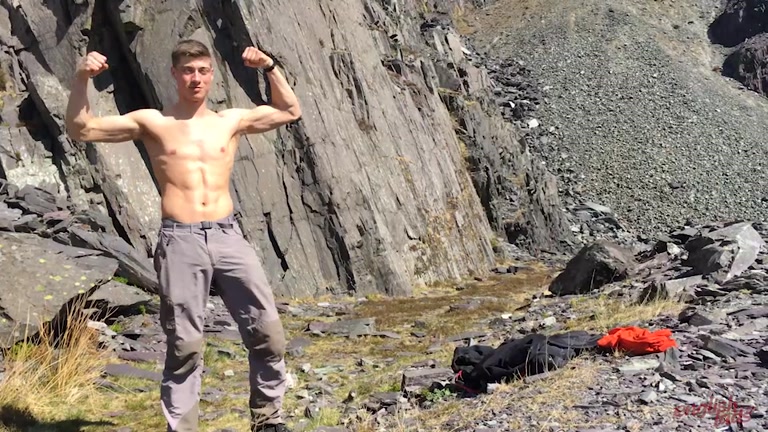 Young Chiseled Hiker Jerks Off in the Mountains