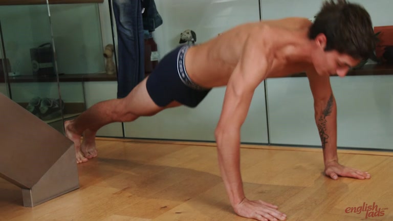 Slim & Toned Brit Does Push-Ups Before Wanking Off