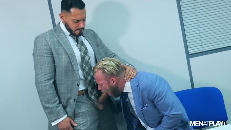 Blond Czech Hunk Sucks Spanish Man's Large Cock at Office