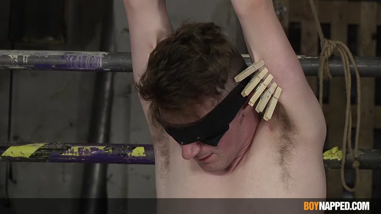 Naked Slave Boy's Flesh Pinched with Tight Clothes Pegs