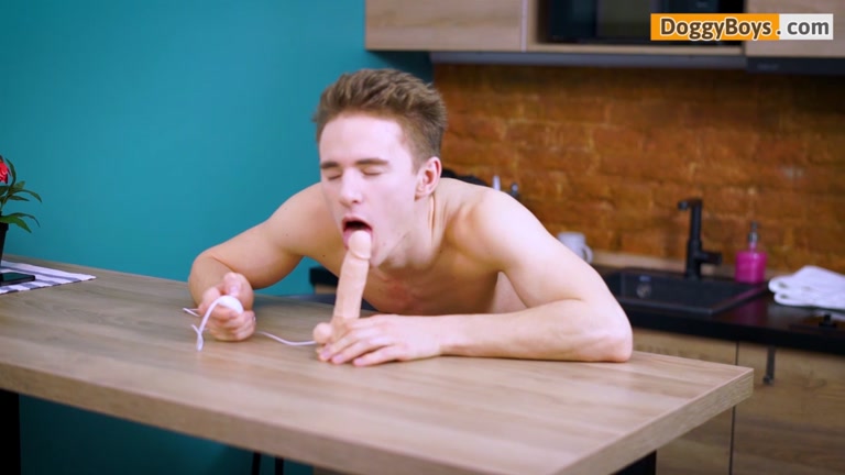 Handsome Twink Practices Oral Sex Skills Before Sitting on Dildo