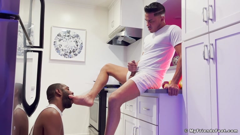 Latin Stud Sprays Whipped Cream on Feet, Black Hunk Licks It Off