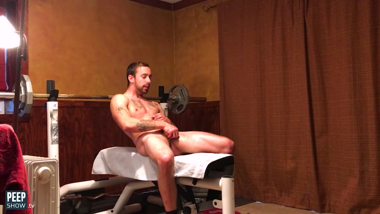 Sexy Stud Oils Up On His Workout Bench & Masturbates