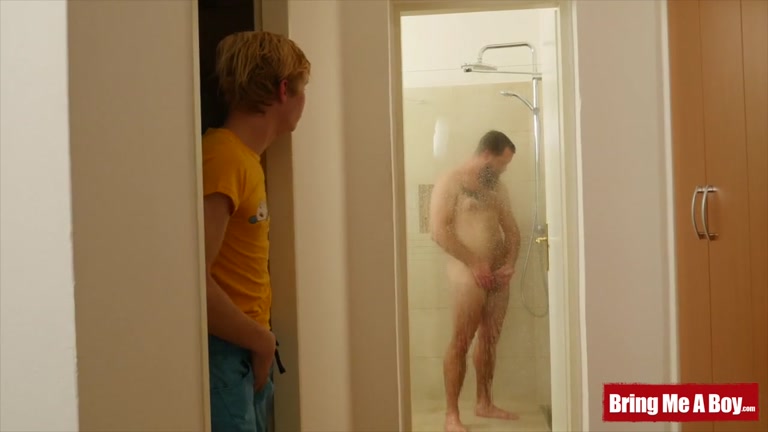 Blond Twink Thinks He's Got Away with Spying on Stepfather Showering 