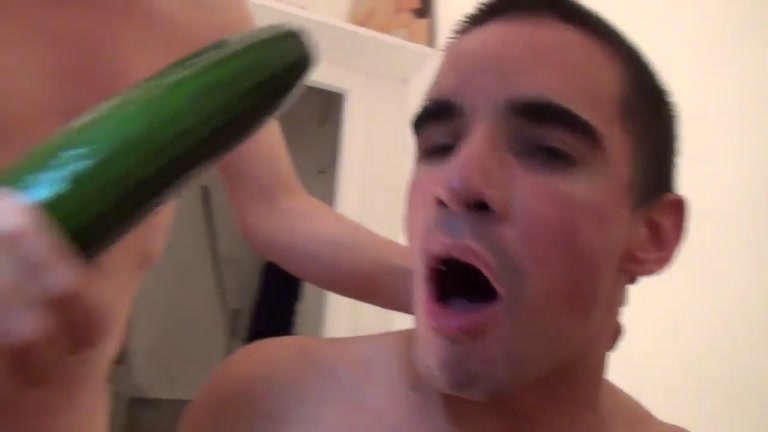 Master Trains His Slave Boy's Fuck Hole with Cucumber