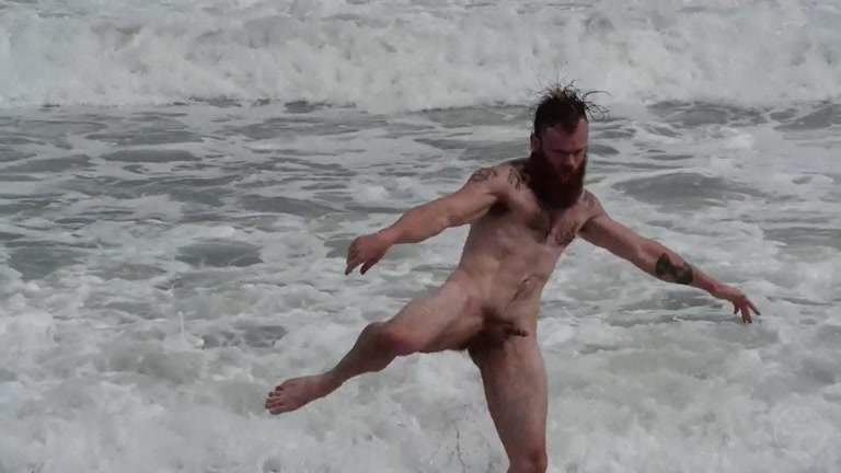 Hairy Redhead Plays in Ocean Surf Before Going Home to Masturbate