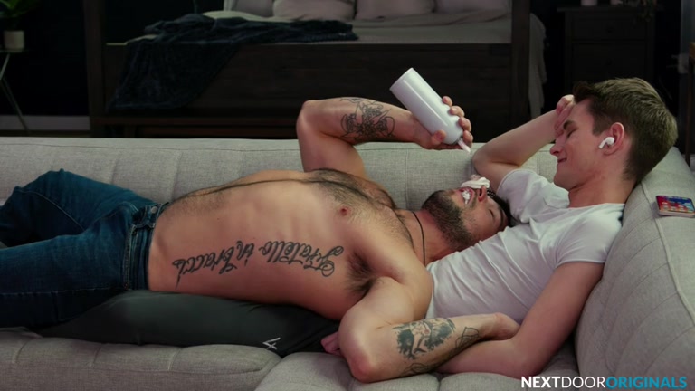 Bare-Chested Jock Teases BF with Can of Whipped Cream