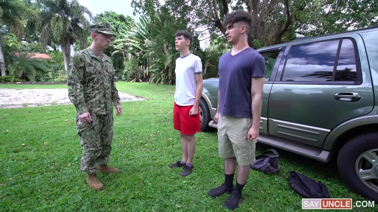 Military Stud Fucks Two Recruits by His Vehicle