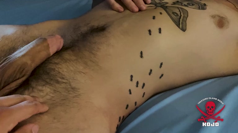 Sleeping Inked Man with Hairy Armpits Gets Night-Time Handjob