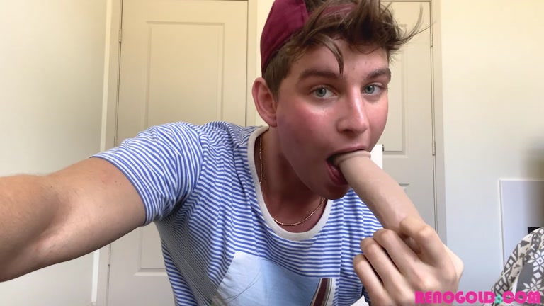 Blond Jock Sucks Dildo Molded from His Own Cock