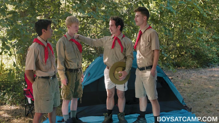 Scouts Have Fourway with Their Leaders Outside Tent