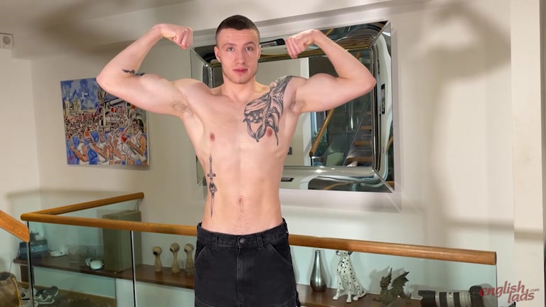 Inked Boxer Flexes Before Beating Off