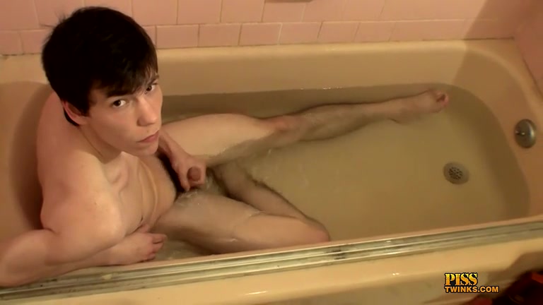 Twink Splashes Semen on Smooth Belly & Pisses It Clean