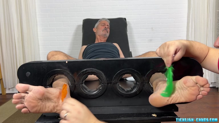 Older Man Giggles & Writhes in Tickling Chair