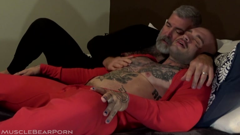 hairy man pulls muscle boy out of his onesie & fucks him