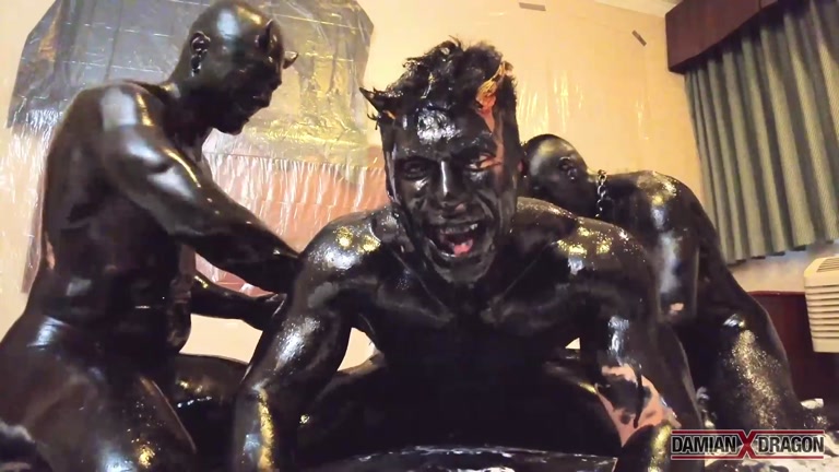 rubber pigs fuck in monster cock threeway