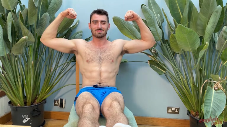 furry brit flexes in his tight footballer shorts